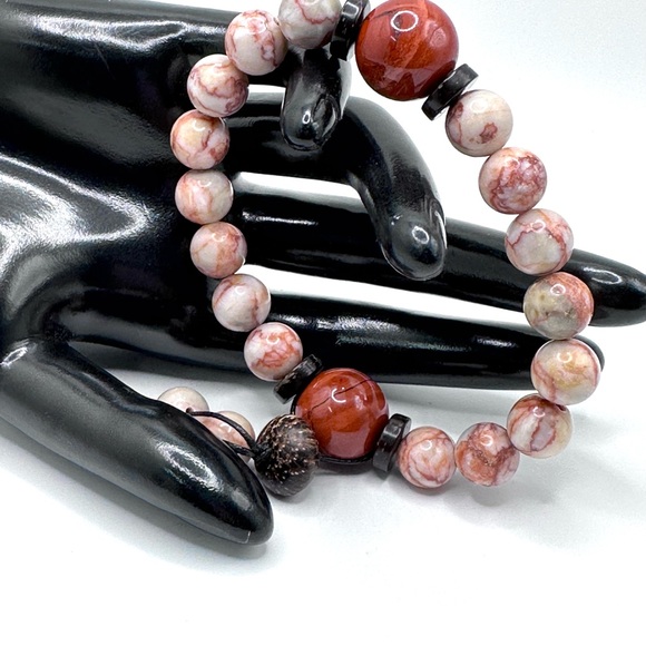 RED VEIN JASPER + RED JADPER NATURAL BRACELET size 7” - Picture 9 of 9